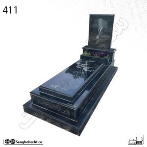 سنگ مزار گرانیت مشکی سه طبقه تویسرکان | کد 411