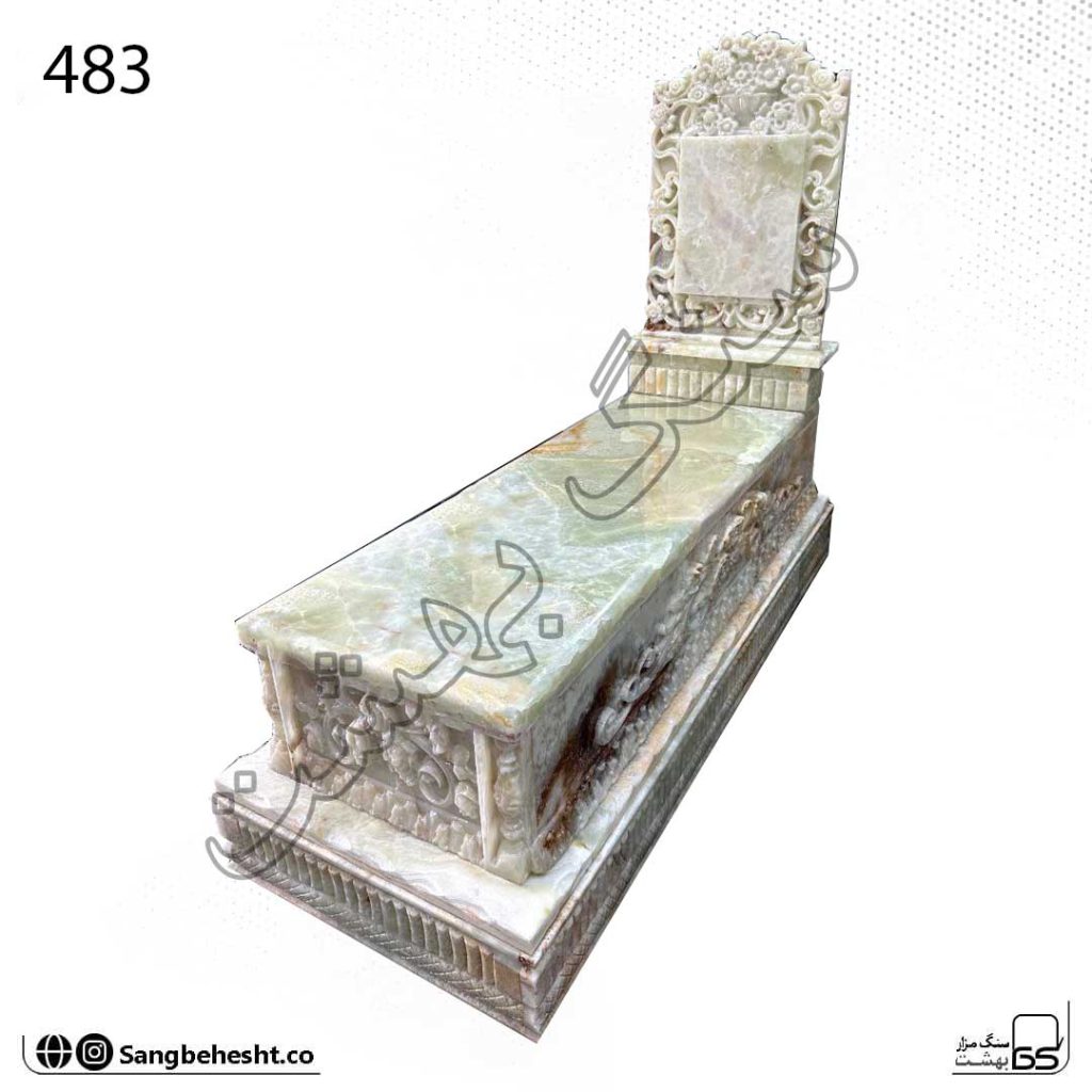سنگ مزار مرمر سبز گل برجسته | کد 483